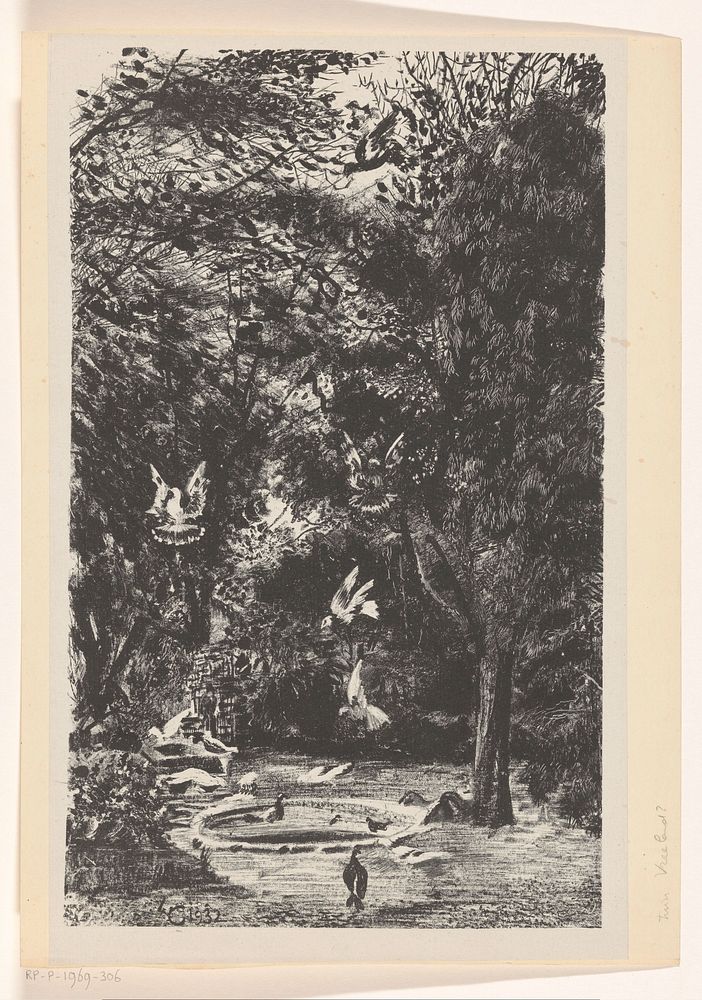 Vogels bij vijver in een tuin (1932) by Carel Adolph Lion Cachet