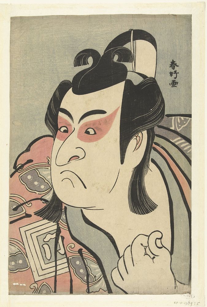 Busteportret van de acteur Ichikawa Monnosuke II in de  rol  van Soga no Goro. (1789) by Katsukawa Shunko
