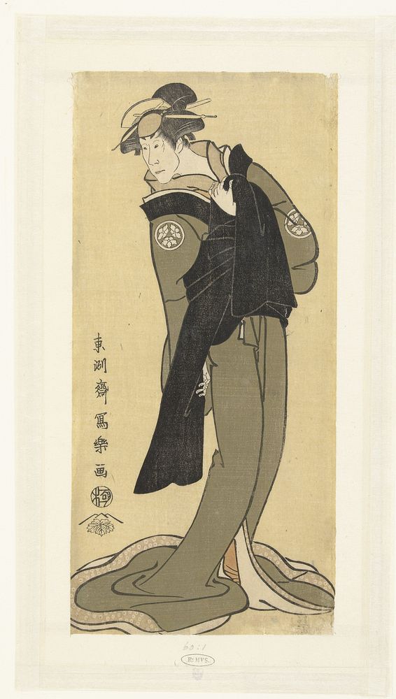 Portret van Osagawa Tsuneyo II in vrouwenrol (1794) by Toshusai Sharaku and Tsutaya Juzaburo Koshodo