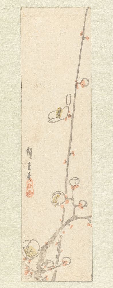 Voorkant van envelop met afbeelding bloesemende pruimentakken (1845 - 1850) by Hiroshige I  Utagawa