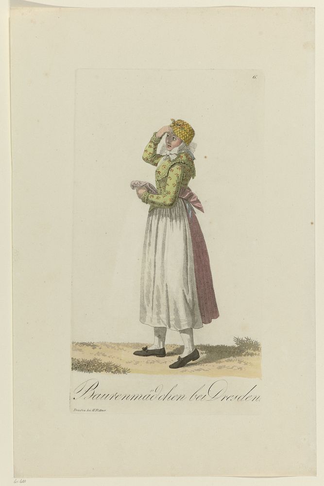 Kostuum van jonge boerin bij Dresden (1803 - 1808) by Samuel Gränicher and Heinrich Rittner