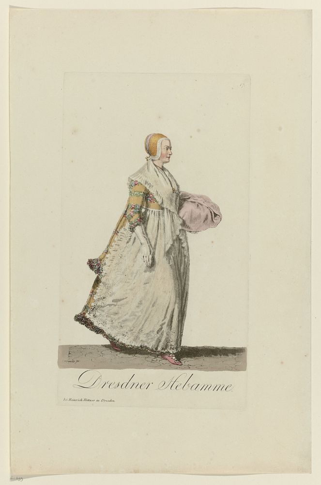 Kostuum van een verloskundige uit Dresden (1803 - 1808) by Samuel Gränicher and Heinrich Rittner