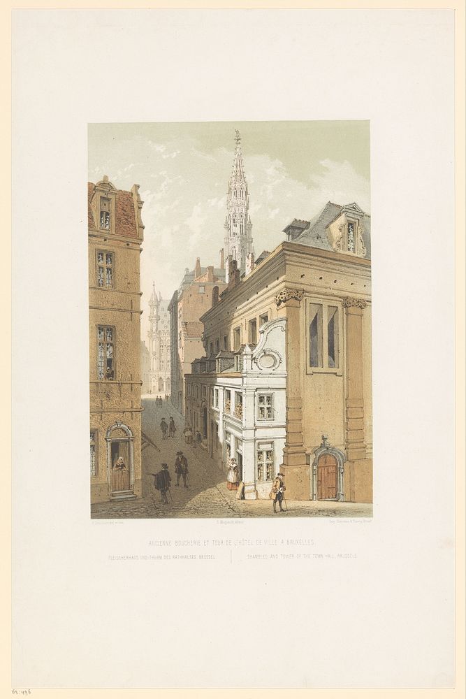 Gezicht op het vleeshuis en de stadhuistoren te Brussel (1852 - 1878) by François Stroobant, François Stroobant, Simonau and…