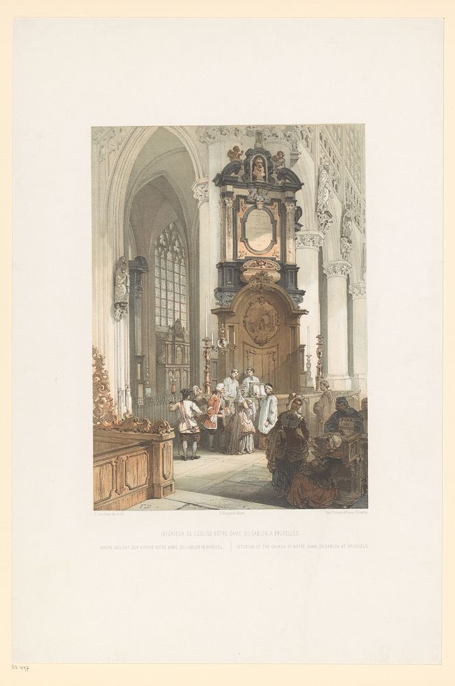 Interieur van de Onze-Lieve-Vrouw-ter-Zavelkerk te Brussel (1852 - 1878) by François Stroobant, François Stroobant, Simonau…