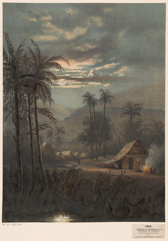 Landschap bij maanlicht in de omgeving van Sumedang (1869) by Johan Conrad Greive, Abraham Salm and Frans Buffa en Zonen
