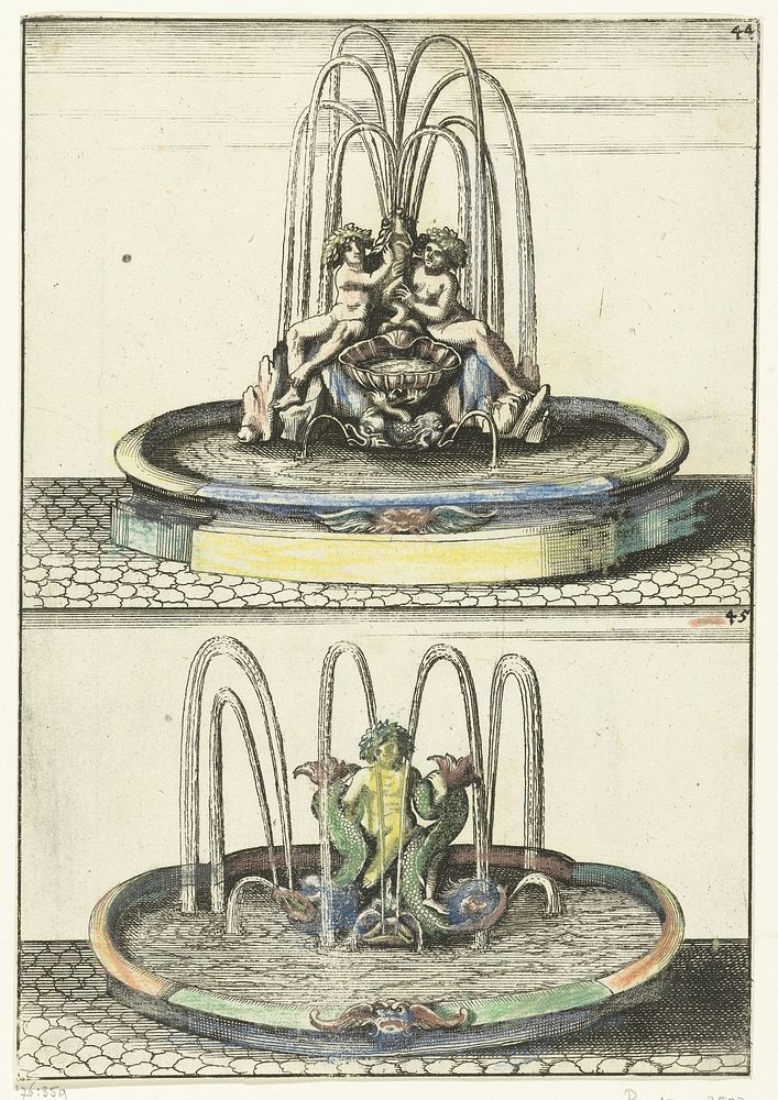 Twee fonteinen onder elkaar (1664) by anonymous, Georg Andreas Böckler, Christoph Gerhard and Paul Fürst