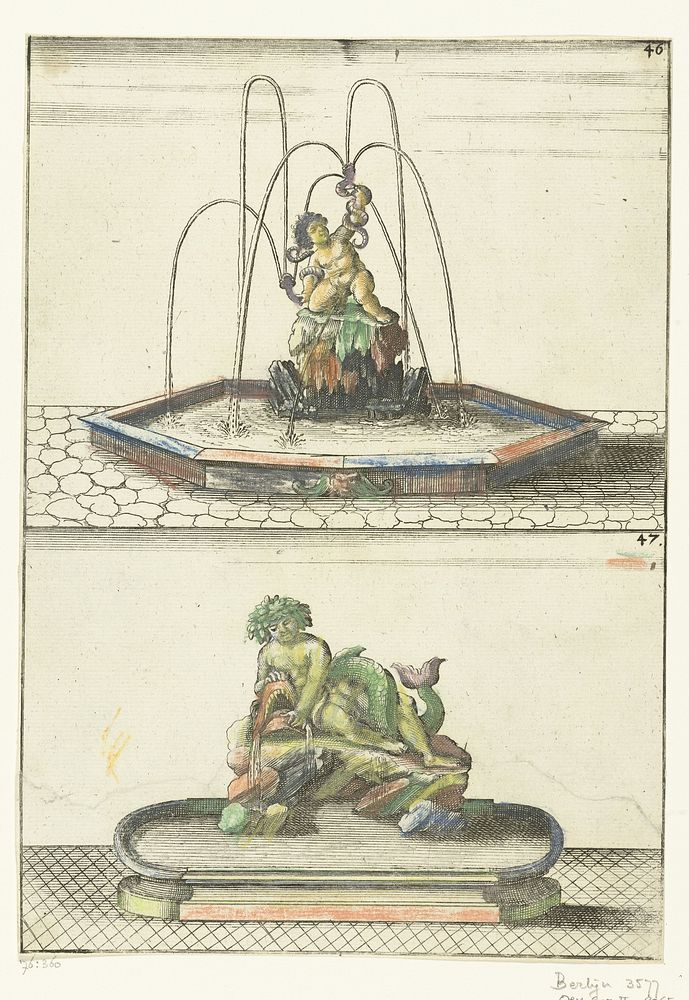 Twee fonteinen onder elkaar (1664) by anonymous, Georg Andreas Böckler, Christoph Gerhard and Paul Fürst