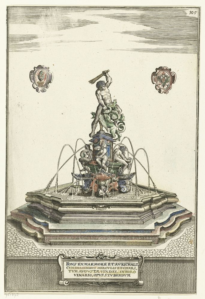 Zeshoekig bassin op verhoging met trappen (1664) by Wolfgang Kilian, anonymous, Adriaen de Vries, Christoph Gerhard and Paul…