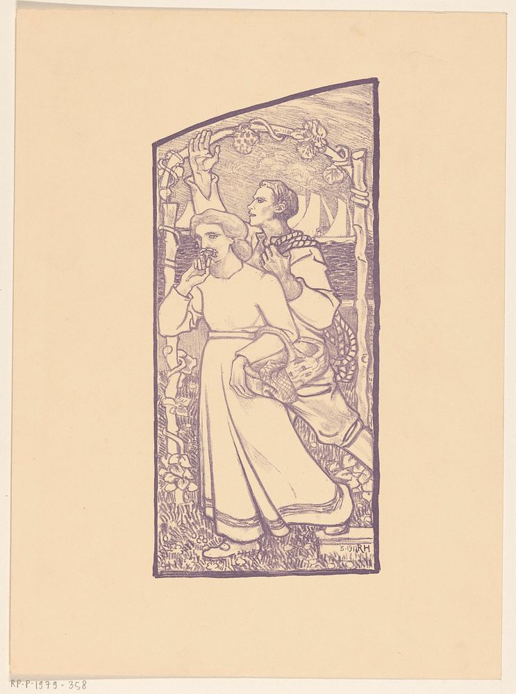Meisje met een mand en jongen met een touw (1912) by Richard Nicolaüs Roland Holst