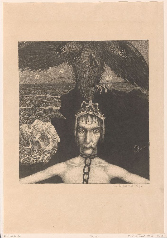 Geketende man met driekoppige roofvogel op het hoofd (1892) by Richard Nicolaüs Roland Holst