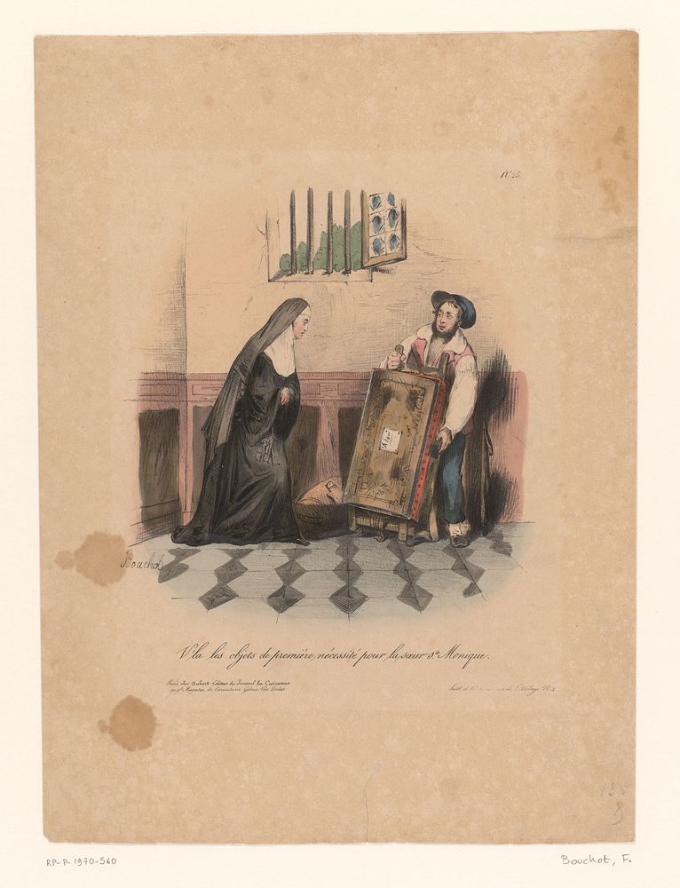 Kruier levert een kist af bij een non (1831 - 1832) by Frédéric Bouchot, Jean François Benard and Aubert and Cie