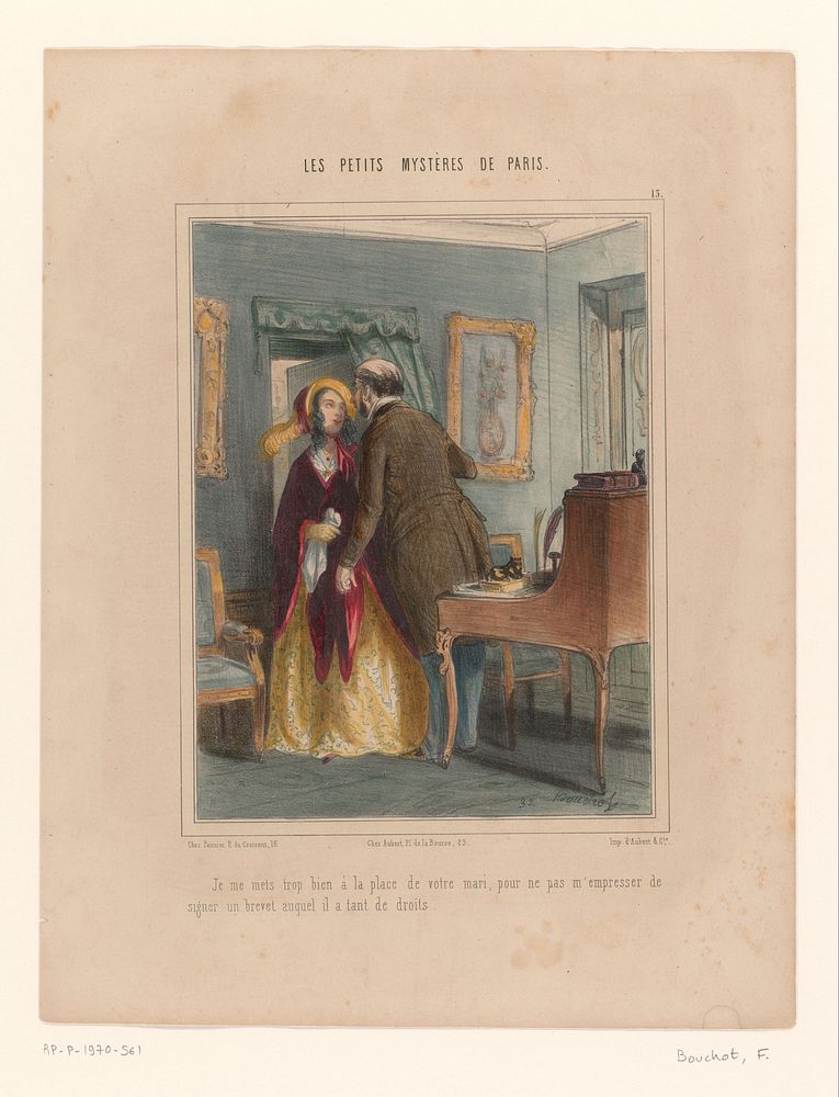 Bureauchef deelt een geheim met een jonge vrouw (1843 - 1844) by Frédéric Bouchot, Aubert and Cie and Pannier and Cie
