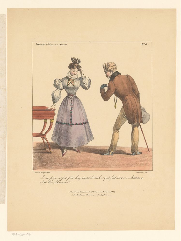 Jaloerse man spreekt vrouw toe (1828 - 1830) by Charles Philipon, Charles Philipon, Georges Jean Frey, Jean Fréderic…