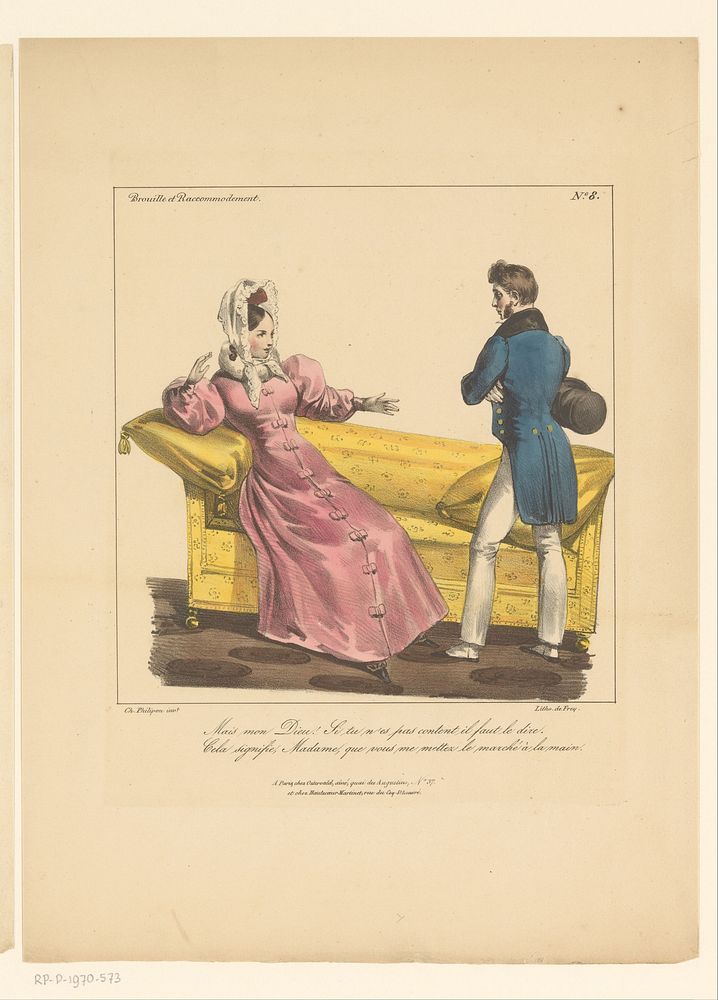 Man en vrouw hebben ruzie (1828 - 1830) by Charles Philipon, Charles Philipon, Georges Jean Frey, Jean Fréderic Ostervald…