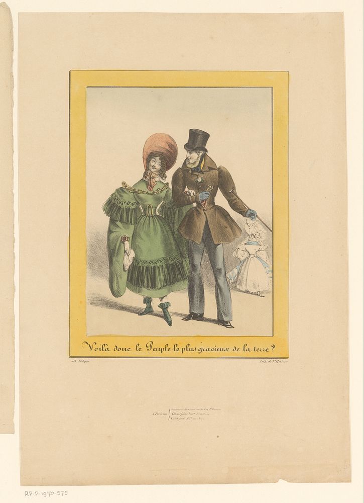 Goed geklede man en vrouw (1829 - 1830) by Charles Philipon, Victor Ratier, Hautecoeur Martinet, Gihaut frères and Violet