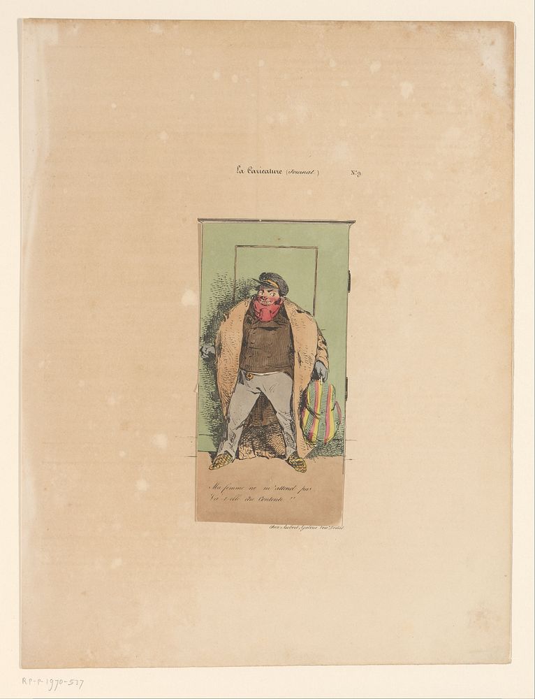 Vrijend paar achter deur (1830) by Henry Bonaventure Monnier and Aubert
