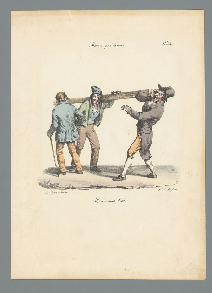 Man stoot met een balk een andere man in het gezicht (1825) by Edme Jean Pigal, Pierre Langlumé and Gihaut et Martinet