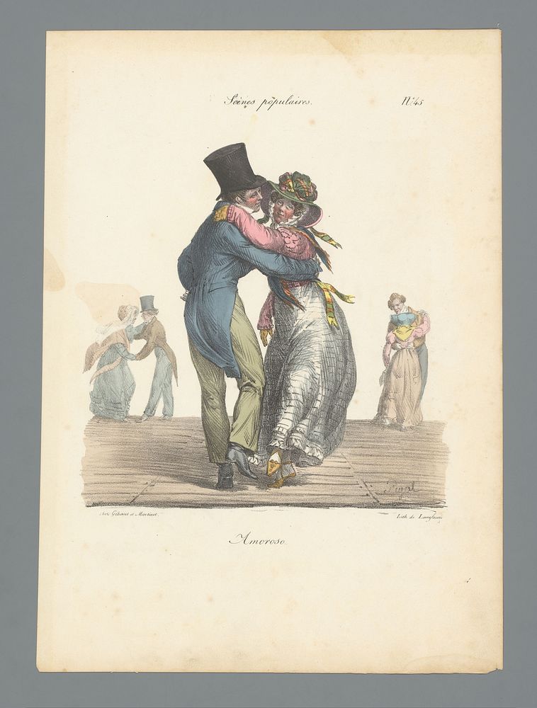 Dansend paar op dansvloer (1824) by Edme Jean Pigal, Pierre Langlumé and Gihaut et Martinet
