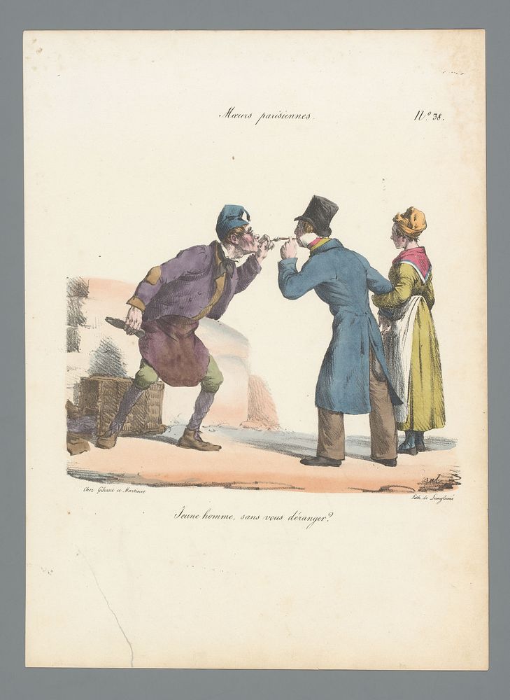 Man geeft andere man een vuurtje (1824 - 1829) by Edme Jean Pigal, Pierre Langlumé and Gihaut et Martinet