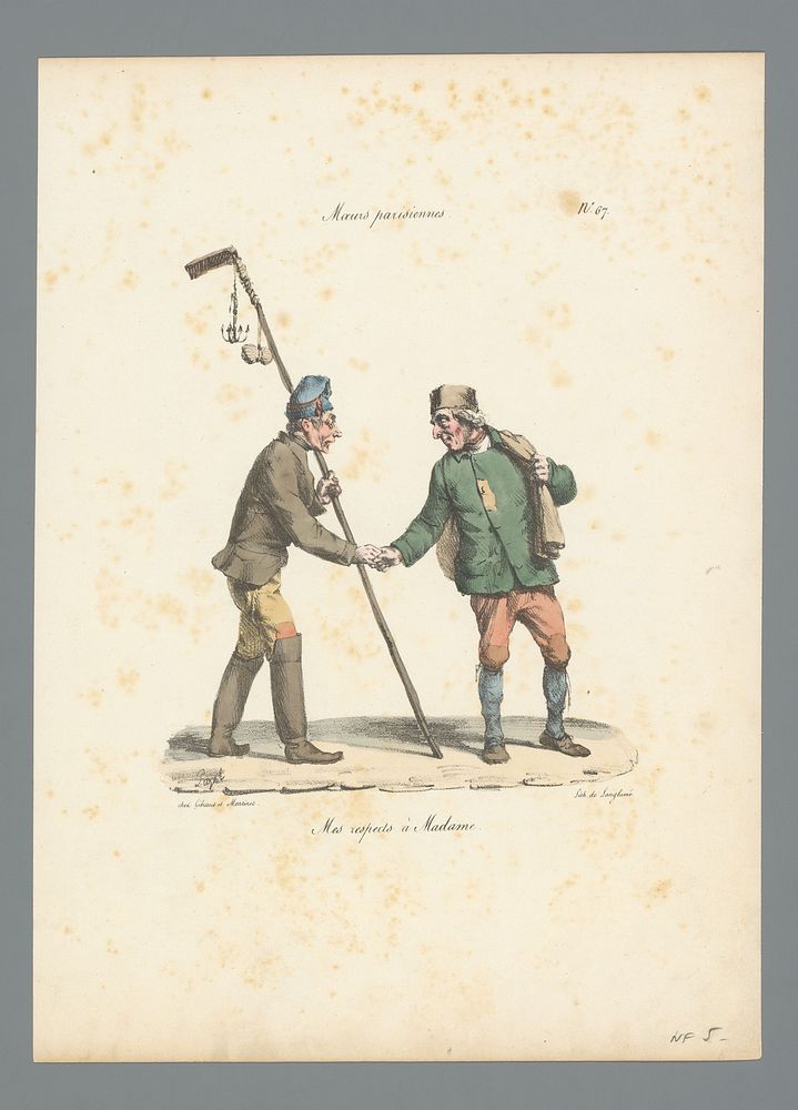 Twee mannen schudden elkaar de hand (1825) by Edme Jean Pigal, Pierre Langlumé and Gihaut et Martinet