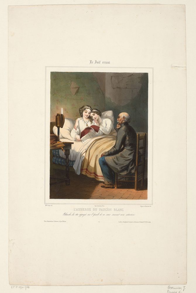 Weesmeisjes Rose en Blanche lezen een brief in het bijzijn van hun voogd Dagobert (1844) by Joseph Bettannier, Claude…