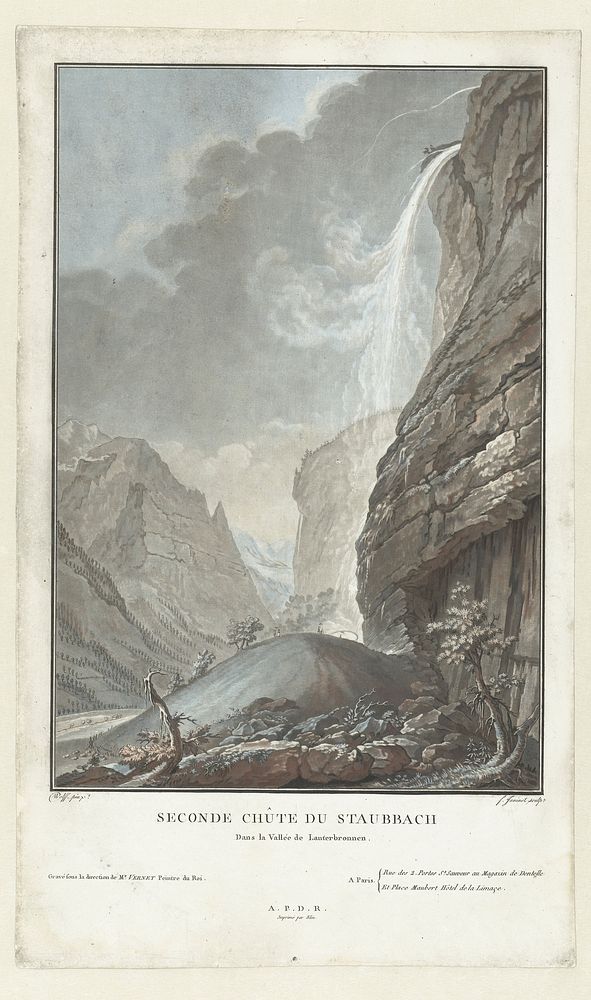 Waterval van Staubbach (1772 - 1785) by Jean François Janinet, Caspar Wolf, Claude Joseph Vernet, M Graff, Pierre Blin and…