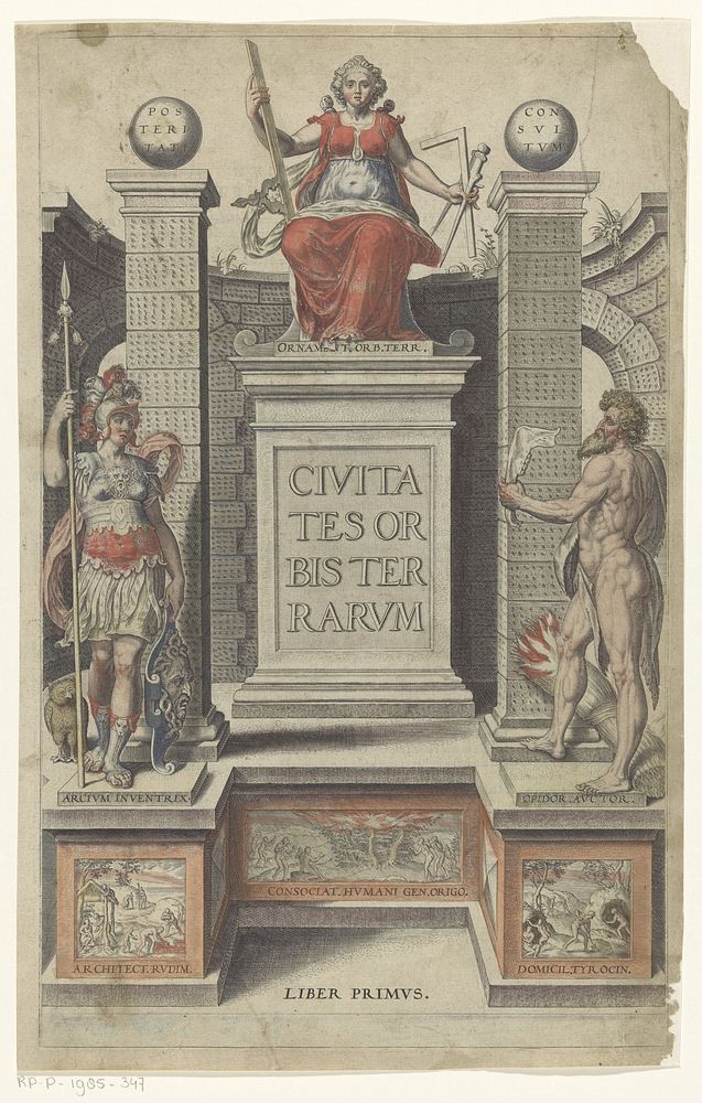 Moedergodin geflankeerd door Minerva en Kaïn (1582) by Symon Novelanus, Joris Hoefnagel, Gottfried von Kempen and Philips…
