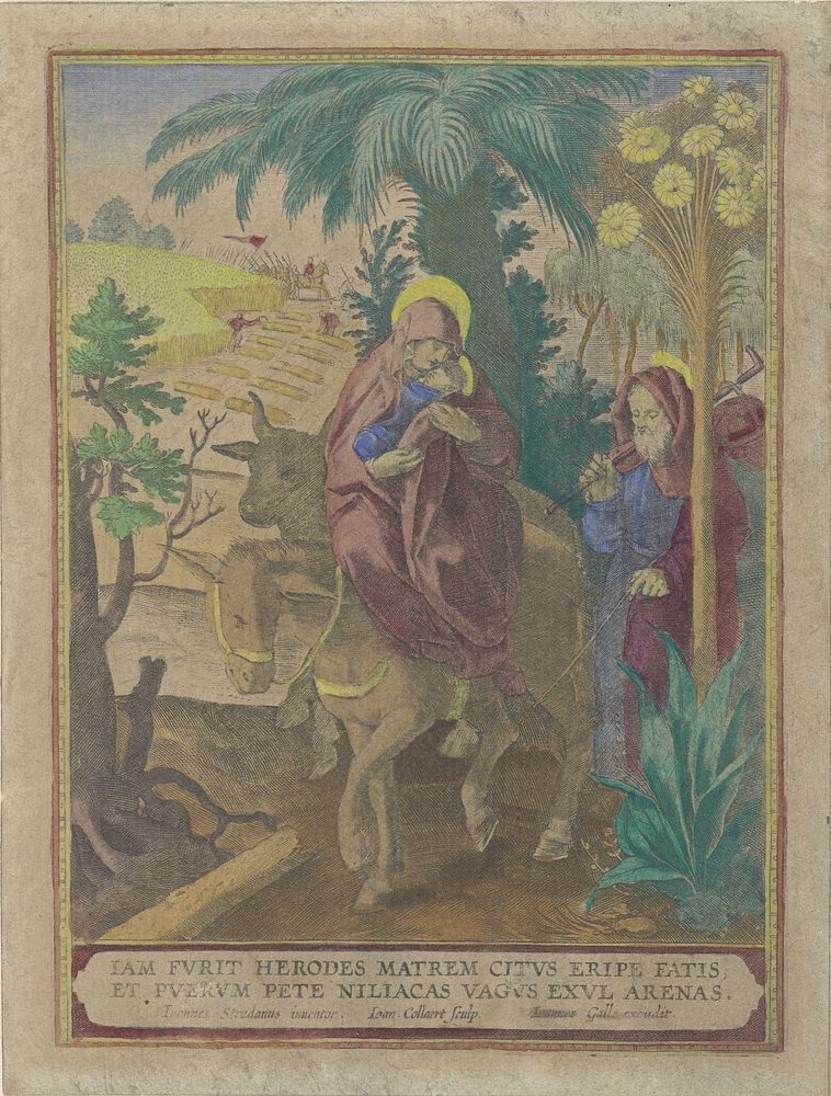 Vlucht naar Egypte (1576 - 1628) by Jan Collaert II, Jan van der Straet and Joannes Galle