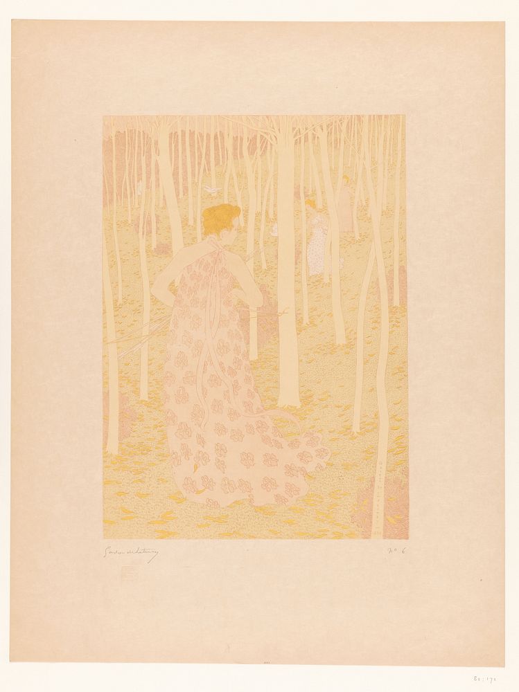 Vrouwen op jacht in een bos (1896) by Gaston de Latenay