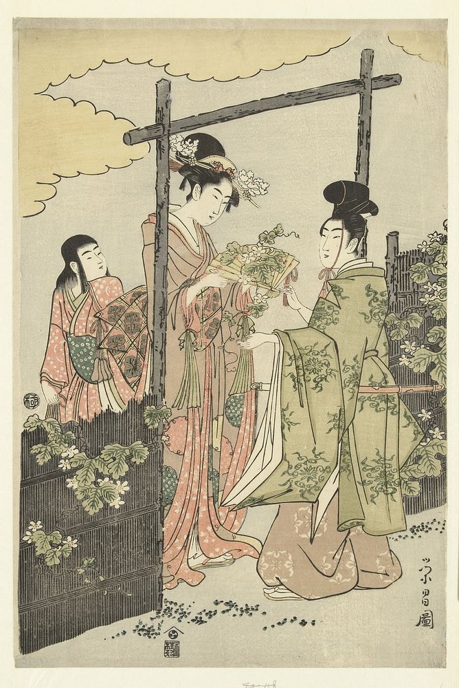Prins Genji en Yugao (1795 - 1800) by Chokosai Eishô and Nishimura Yohachi