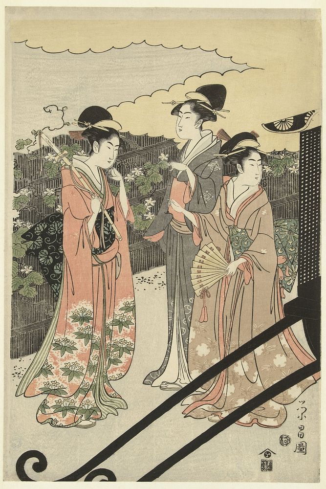 Prins Genji en Yugao (1795 - 1800) by Chokosai Eishô and Nishimura Yohachi