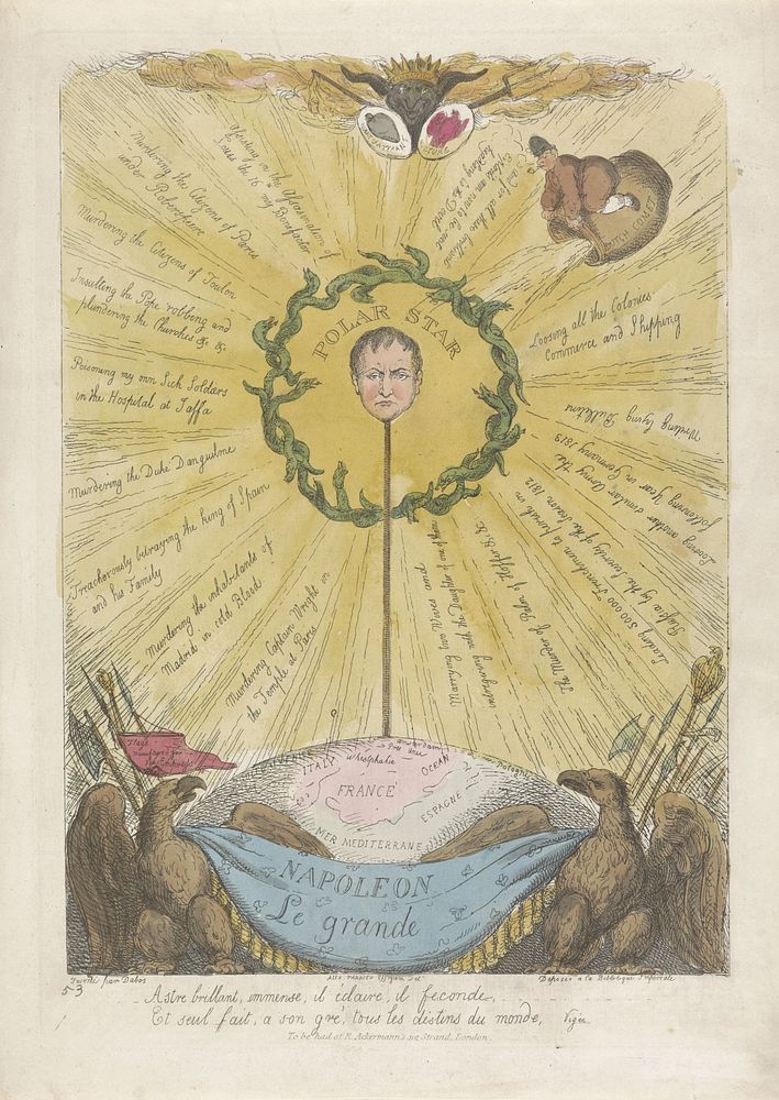 Spotprent met Napoleon als de poolster, 1813 (1813) by Thomas Rowlandson, Alexandre Tardieu, Laurent Dabos and Rudolph…