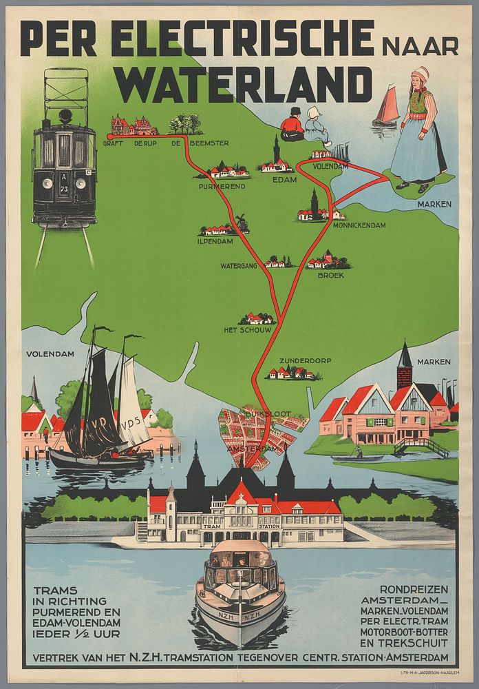 Per electrische naar Waterland. Tram richting Purmerend, Edam-Volendam ieder 1/2 uur. Rondreizen Amsterdam - Marken-…