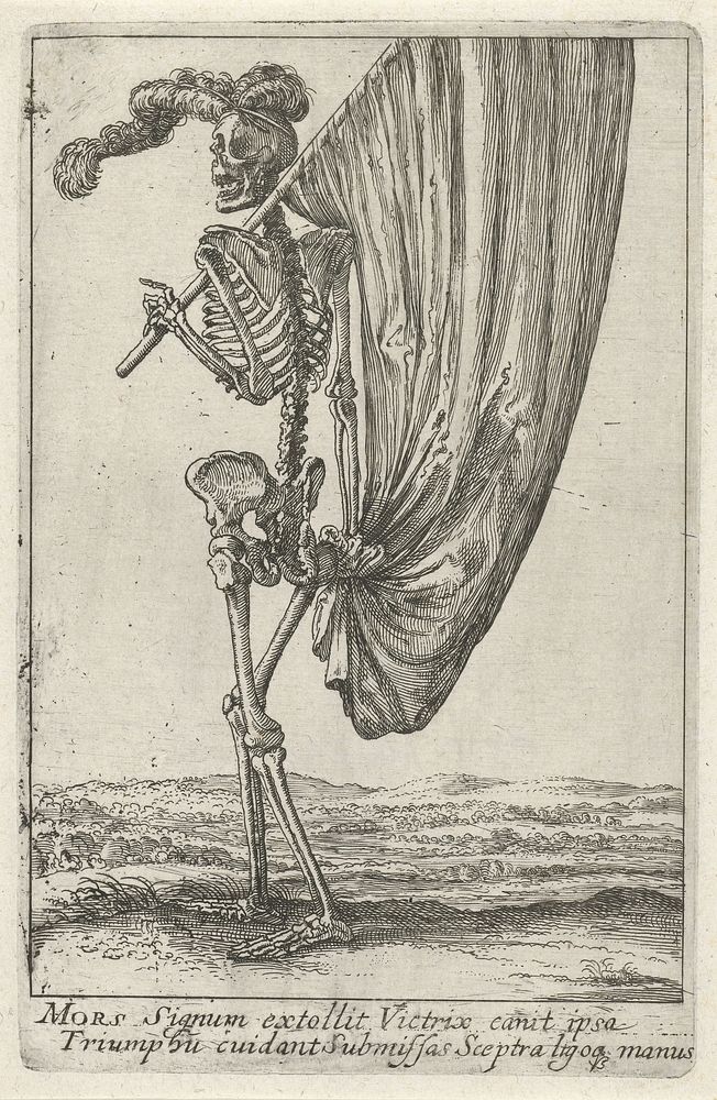 Skelet met vaandel (1625 - 1652) by Hendrick Hondius and Teodoro Filippo di Liagno