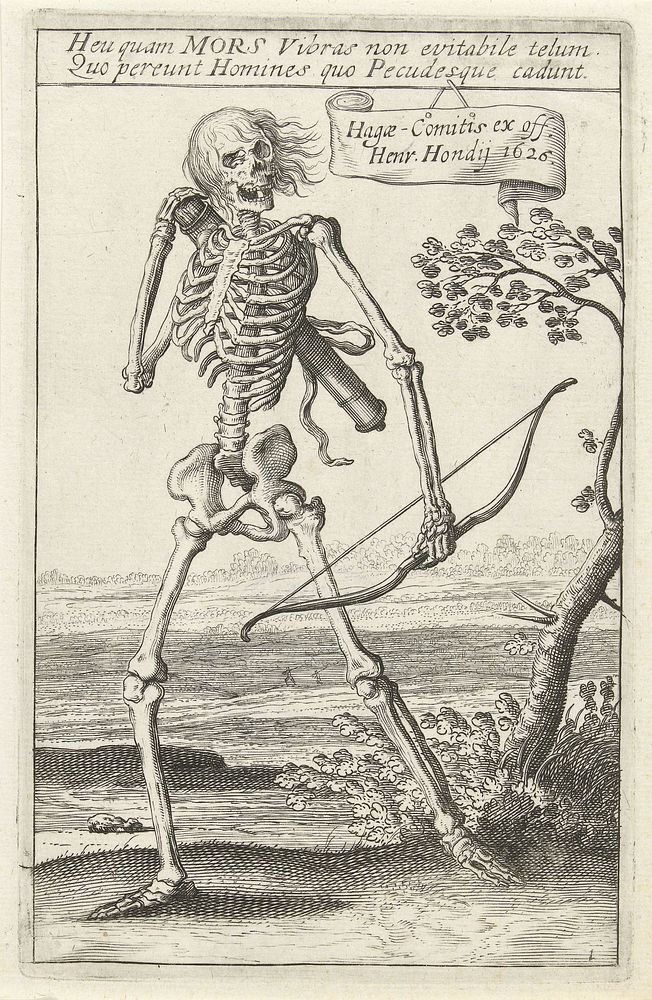 Skelet met pijl en boog (1626) by Hendrick Hondius, Teodoro Filippo di Liagno and Hendrick Hondius I