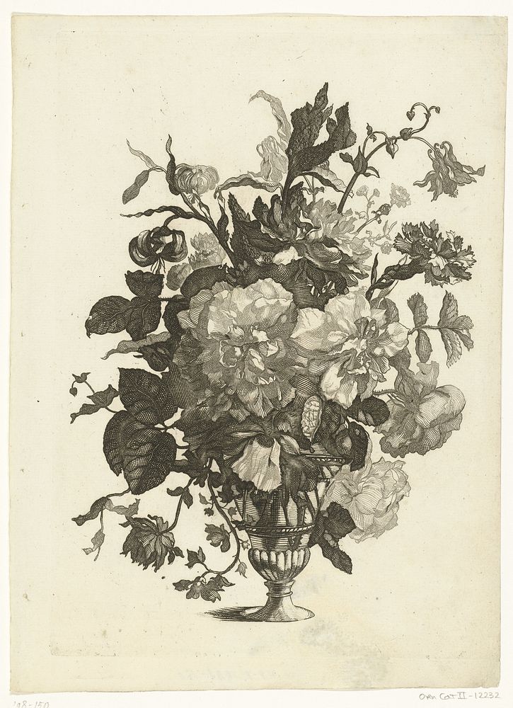 Glazen vaas met bloemen (c. 1600 - c. 1699) by Pieter Schenk I, Jean Baptiste Monnoyer and Pieter Schenk I