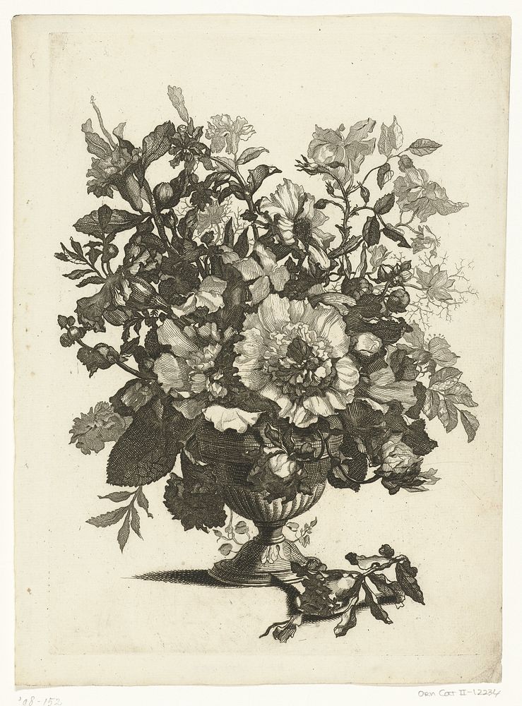 Glazen vaas met bloemen (c. 1600 - c. 1699) by Pieter Schenk I, Jean Baptiste Monnoyer and Pieter Schenk I
