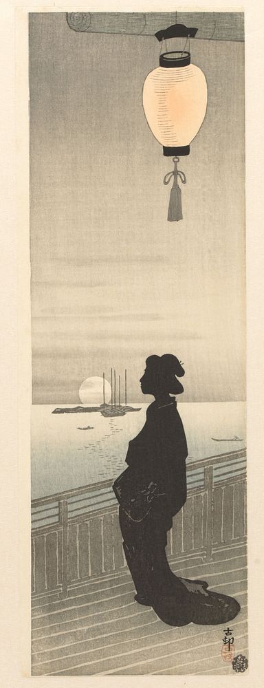 Courtisane op veranda (1900 - 1910) by Ohara Koson and Akiyama Buemon