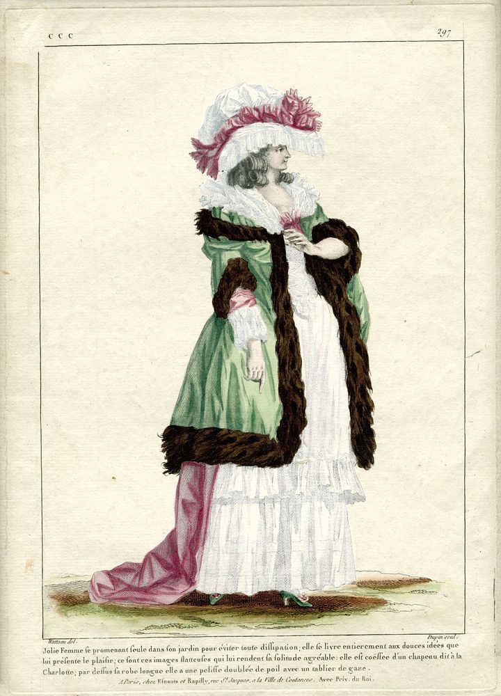 Gallerie des Modes et Costumes Francais, 1785, CCC 297: Jolie Femme se promenant seule... (1785) by Nicolas Dupin, François…