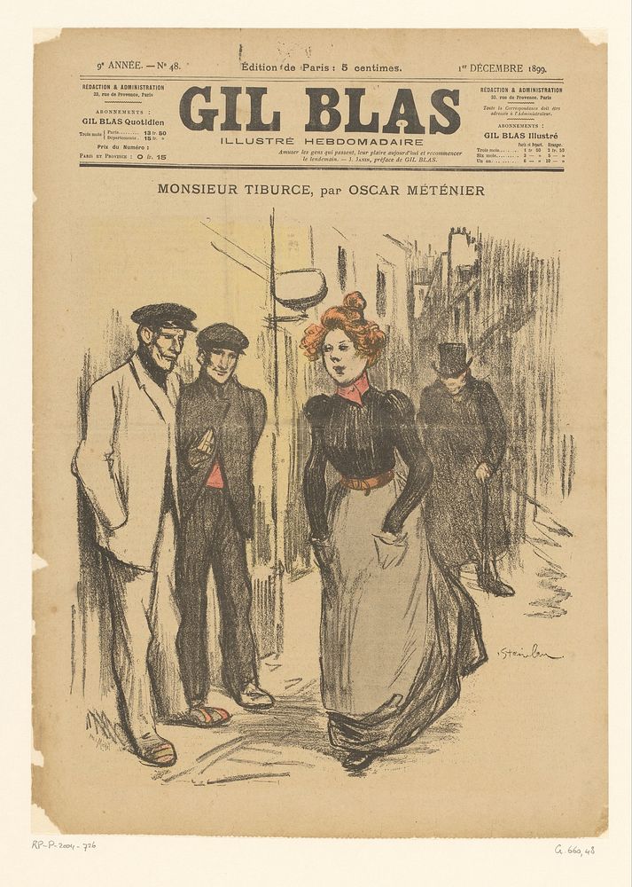 Vrouw met schort en drie mannen op straat (1899) by V PHG Michel, Théophile Alexandre Steinlen and anonymous