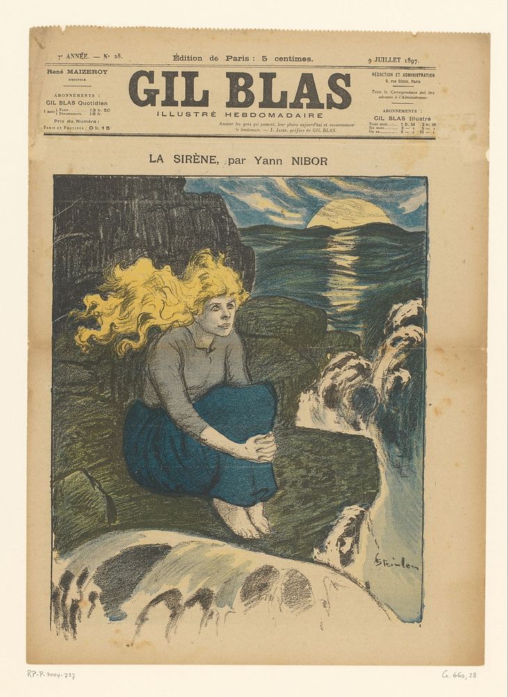 Vrouw met wapperende haren op klif (1897) by Théophile Alexandre Steinlen and anonymous