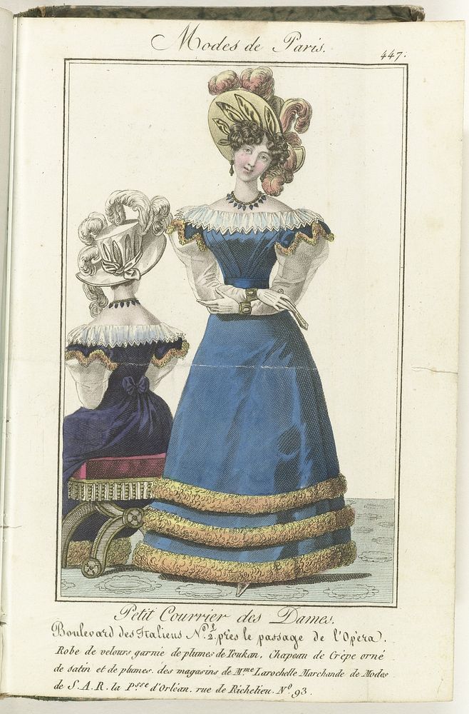 Petit Courrier des Dames, 5 février 1827, No. 447 : Robe de Tulle garnie de Biais... (1827) by anonymous and Dondey Dupré