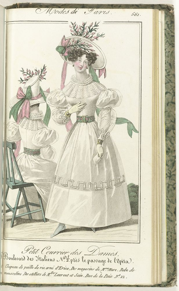 Petit Courrier des Dames, 15 juin 1828, No. 561: Chapeau de paille de riz... (1828) by anonymous and Dondey Dupré