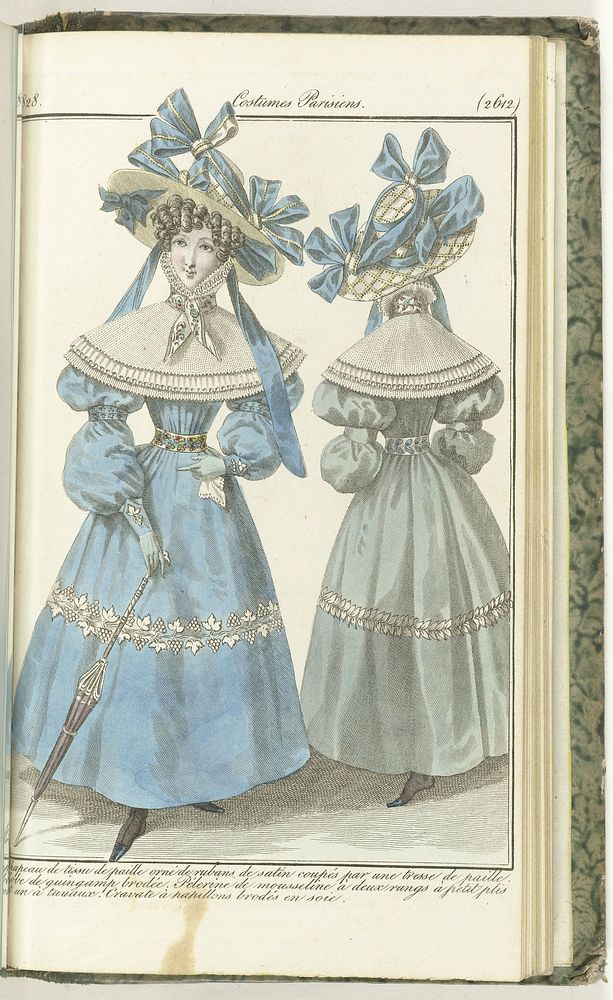 Journal des Dames et des Modes, Costume Parisien, 5 juillet 1828, (2612): Chapeau de tissu de paille... (1828) by anonymous…