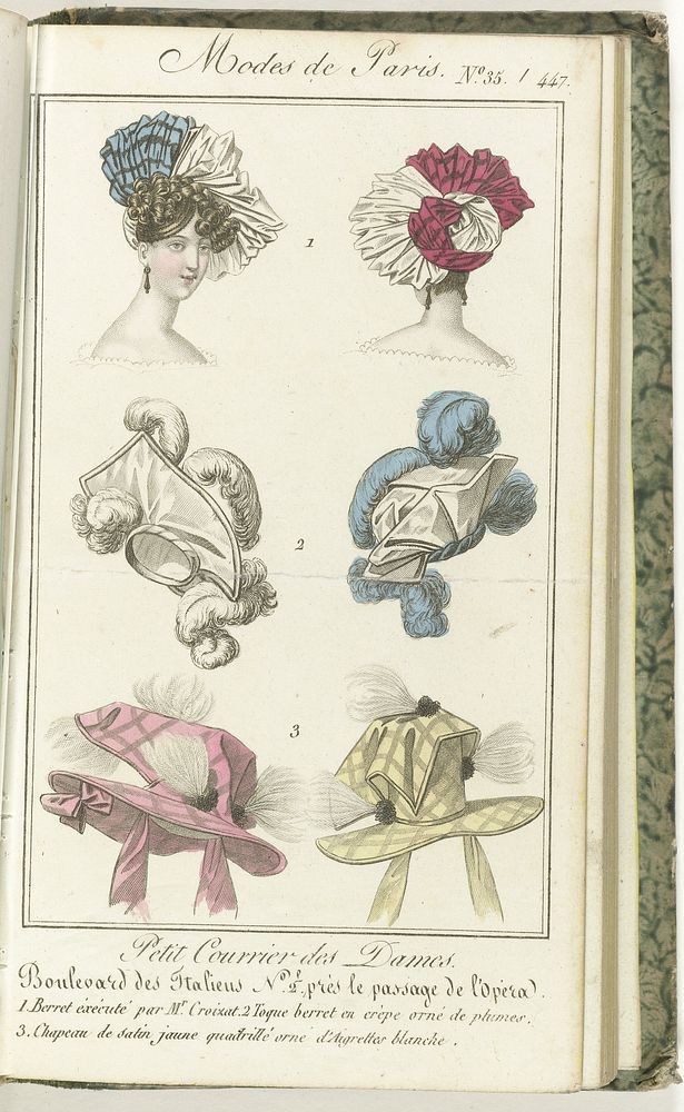 Petit Courrier des Dames, 5 février 1827, No. 35 / 447: 1 Berret éxécuté par M.r Croizat... (1827) by anonymous and Dondey…