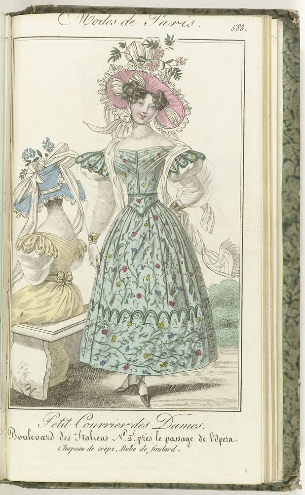 Petit Courrier des Dames, 1828, No. 588: Chapeau de crèpe... (1828) by anonymous and Dondey Dupré