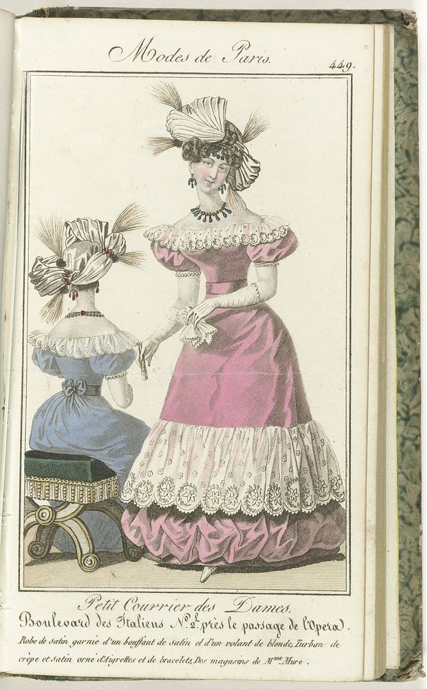 Petit Courrier des Dames, 15 février 1827, No. 449 : Robe de satin garnie d'un bouffant de satin... (1827) by anonymous and…