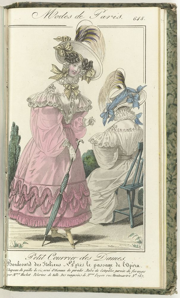 Petit Courrier des Dames, 15 juin 1829, No. 645 : Chapeau de paille de riz... (1829) by anonymous and Dondey Dupré