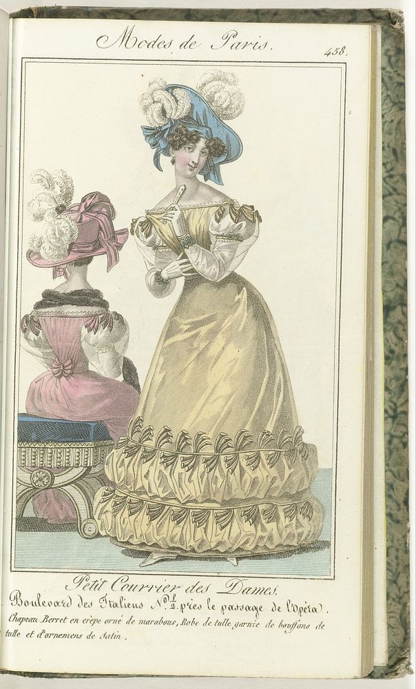 Petit Courrier des Dames, 1827, No. 458 : Chapeau Berret en crèpe... (1827) by anonymous and Dondey Dupré