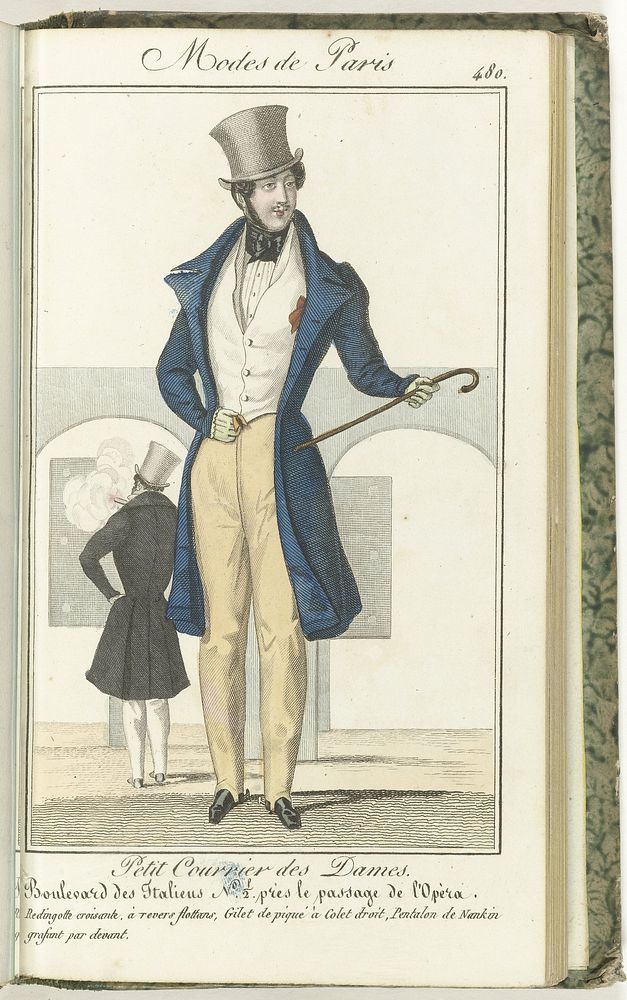 Petit Courrier des Dames, 25 juin 1827, No. 480 : Redingotte croisante, à revers flottans,... (1827) by anonymous and Dondey…